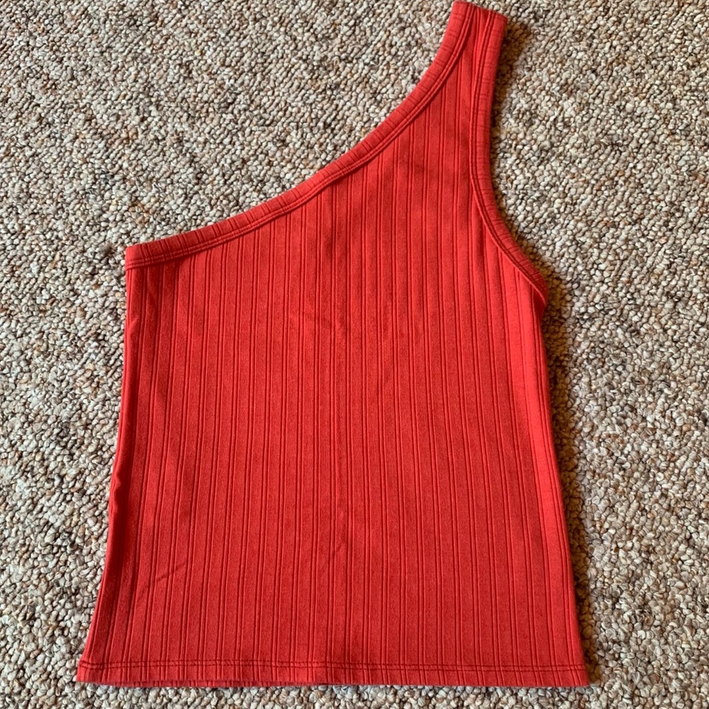American Eagle One Shoulder Red Ribbed Tank Top